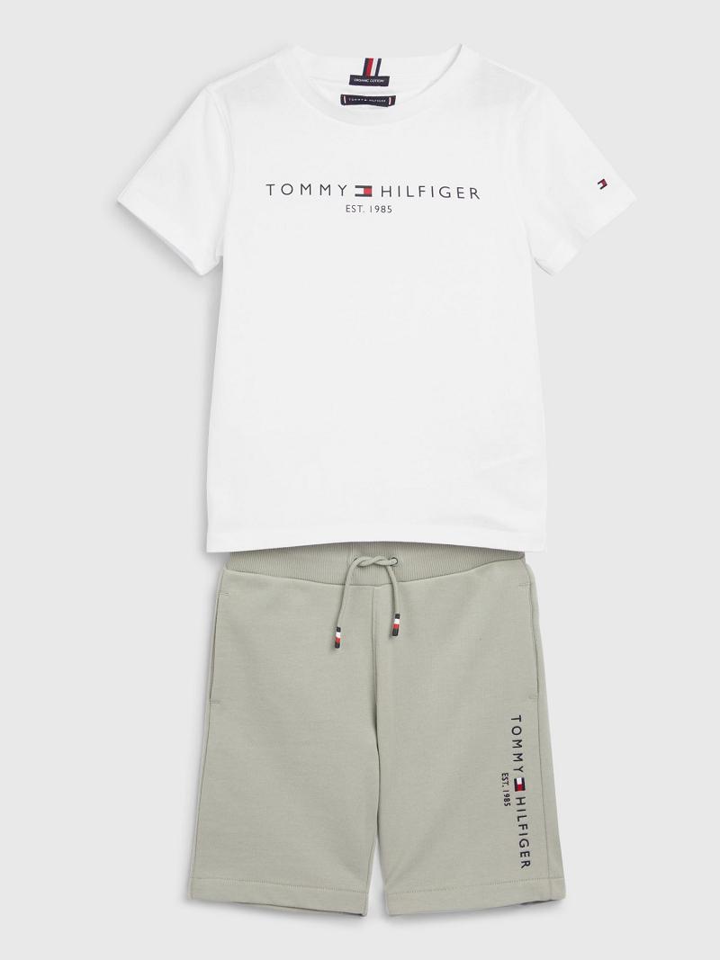 Fiú Tommy Hilfiger Fleece T-Shirt and Set Rövidnadrág Fehér | HU 2181QMA